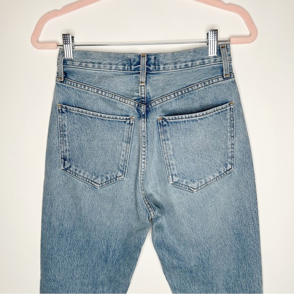 Agolde Riley High Rise Straight Crop Jeans Zephyr Wash Frayed Hem Size 25 - Picture 8 of 15